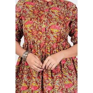Blusa Peplum de Popelina Bordada con Flores Color Granate para Mujer, con Mangas 3/4, Talla Única, para Uso Casual y Festivo - Product Image 2