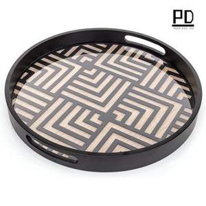 Luxury Trending White Round Wood Serving Tray Gold Mandala Pattern Coffee Table Platter Handles <b>Kitchen</b> <b>Decor</b> Wholesale Gift Set - Product Image 6