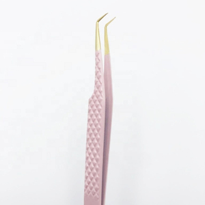 Pinzas de extensión de pestañas con agarre de diamante de 90 grados personalizadas más vendidas, acero inoxidable sólido recubierto de polvo en oro con etiqueta privada - Product Image 3