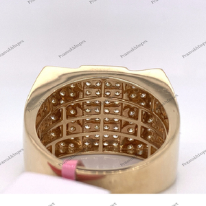 Bague en argent sterling plaqué or jaune Moissanite personnalisée pique entièrement glacé Hip Hop unisexe certifiée GRA fabriquée en Inde - Product Image 2