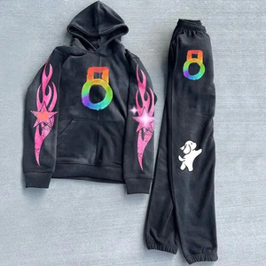 ชุดฮู้ดดี้ผ้าฝ้ายพิมพ์ลายสตรีทแวร์สำหรับผู้ชาย ชุดฮู้ดดี้และกางเกงขายาวแบบสั่งทำคุณภาพสูง ล้างสีแบบแอซิดวอช - Product Image 4