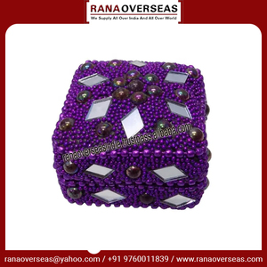 Square Shape Kumkum <b>Box</b> Holder With Stone and <b>Mirror</b> Work in Purple Tone for Home and Party - Product Image 6