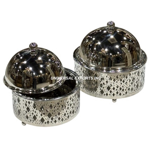 Juego de dos ollas de acero inoxidable, hecha a mano cazuela de diseñador de buena calidad, calentador de alimentos de Metal decorativo clásico y elegante - Product Image 1