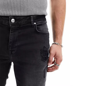 Jeans décontractés pour hommes respirants de haute qualité Logo personnalisé nouveau pantalon en jean adulte à la mode taille moyenne déchiré Patchwork Design - Product Image 6