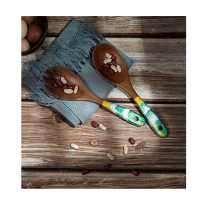 Juego de servidores de ensalada de madera y resina Asas de resina Utensilios de madera de acacia Utensilios de cocina Cucharas para servir Durable Único - Product Image 1