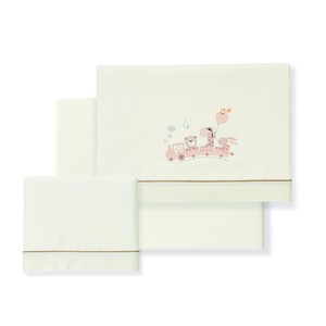 Juego de 3 Piezas de Ropa de Cama para Cuna con Diseño de Jirafa y Tren, 100% Algodón, Técnica de Tejido con Patrón de Dibujos Animados - Product Image 1