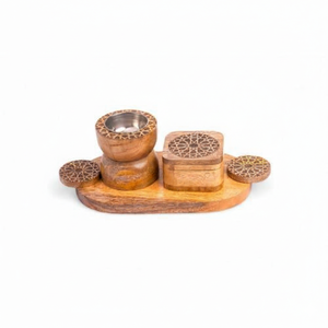 Elegante Juego de Quemadores de Incienso de Madera Hechos a Mano, Inspirado en la Tradición Árabe, Incluye Caja y Bandeja, Decoración Religiosa Ecológica para Ramadán - Product Image 4