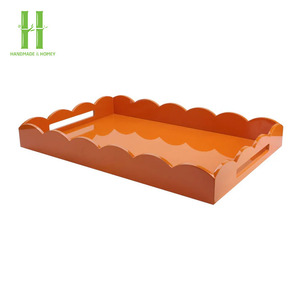 HOT SELLER Luxurious Lacquer Scalloped Tray Handmade Lacquered Serving Tray Perfect for Tidying up Your <b>Bedside</b> <b>Table</b> - Product Image 6