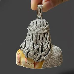 Colgante de Plata de Ley 925 con Baño de Rodio, Diseño de Rostro de Jesús Estilo Hip Hop, Esmaltado, con Moissanita, Joyería Fina Religiosa, Dijes y Amuletos - Product Image 5