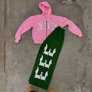 แจ็กเก็ตมีฮู้ดโอเวอร์ไซส์แบบรูดซิปรูดไหล่มีลายสกรีนและหินอัญมณีเสื้อสเวตเตอร์ออกแบบได้ตามต้องการ - Product Image 5