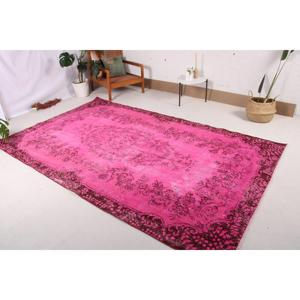 Tapis turc vintage patchwork 5,8x9,5 pieds, écologique, en laine rose orientale avec envers en latex - Product Image 2