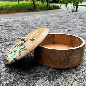 Boîte Roti en bois naturel avec pince en forme ronde de haute qualité Boîte Chapati pour ustensiles de cuisine avec couvercle détachable du vendeur indien - Product Image 5