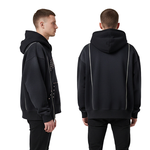 Custom Acid Wash Distressed Boxy Cropped Zip Up Streetwear 500gsm Heavyweight Solid <b>Pullover</b> Hoodie Distressed <b>Men</b> Hoodies - Product Image 4