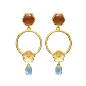 New Arrival Elegant Hexagonal and Floral Drop Earrings With Light Blue Gemstone - Product Image 1