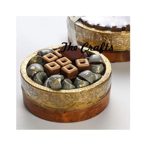 Bol à chocolat en bois et métal poli de haute qualité, design islamique, forme ronde, bol à collations en acier inoxydable écologique - Product Image 1