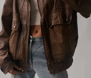 Mouton lourd lavé et ciré cuir nouvelle mode à manches longues automne vestes en cuir pour l'hiver pour les femmes - Product Image 3