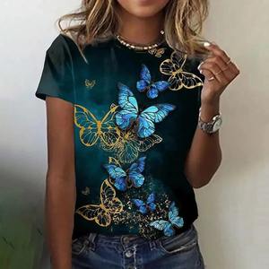 เสื้อยืดแขนสั้นสำหรับผู้หญิง, 2024ลำลองทรงผีเสื้อทรงหลวมระบายอากาศได้ดี - Product Image 3