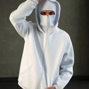 Personalizado Ninja Enmascarado Hombres Sudadera con capucha Pesado Algodón Patchwork Doble Capucha Zip-Up Pasamontañas Ácido Lavado Sudaderas con capucha - Product Image 2