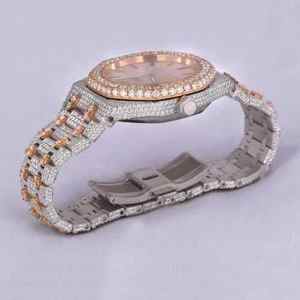 Reloj de Lujo con Diamantes de Moissanita Estilo Hip-Hop, Correa Brillante de Acero Inoxidable Duradero, Visualización de Escala Mixta - Product Image 4