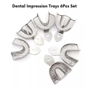 Juego manual de acero inoxidable 304 sin imán dental al por mayor 6 dentaduras postizas completas perforadas Impresión de dientes inferiores superiores esterilizables en autoclave - Product Image 5