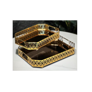 Plateau rond argenté avec poignée dorée Plateaux décoratifs pour serveurs de nourriture pour hôtels Présentoir à desserts de table classique - Product Image 4