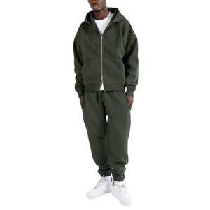 Unisex Custom Cotton Fleece Heavyweight Casual Tracksuit <b>Full</b> <b>Zip</b> <b>Hoodie</b> Plain Jogger 2-Piece Sweat Suits Set Jogging - Product Image 1