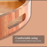 Plateau de service en bois d'acacia personnalisable Grand design rond avec poignée Style moderne pour la maison, la fête de mariage ou le restaurant
