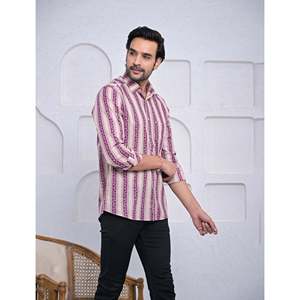 100% Cotton Printed Casual <b>Dress</b> Shirts for <b>Men</b> Full Sleeves Stand Collar Woven Poplin & Satin Fabric Sizes XL to 6XL - Product Image 3