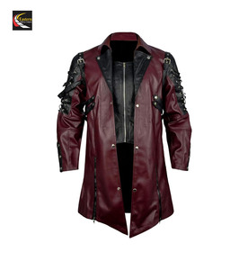 Veste manteau en cuir marron et noir pour hommes Steampunk vente en gros pas cher production en vrac - Product Image 5