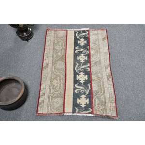 พรมขนแกะสไตล์วินเทจเป็นมิตรต่อสิ่งแวดล้อมทำด้วยมือ2x2.8ft สีเบจสีฟ้าตุรกีดีไซน์เย็บปะติดปะต่อกันชุดกองกลางด้านหลังทำจากยาง - Product Image 1