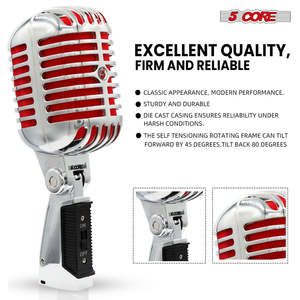 Micrófono Vintage de 5 Núcleos, Micrófono Dinámico Clásico Profesional XLR de Estudio, Estilo Retro, ROJO - Product Image 3