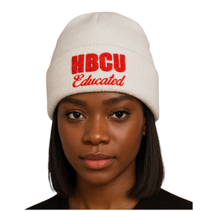 Chapeau beanie DST blanc, diplômé des HBCU, en acrylique Delta, avec broderie en chenille, logo Divine Nine de la sororité grecque - Product Image 1