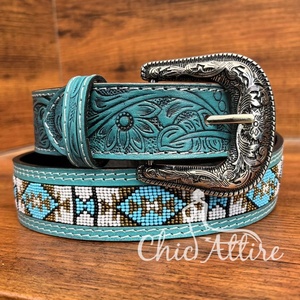 Cinturón de cuentas de cuero hecho a mano con hebilla de aleación personalizada de fabricante OEM cinturón de cuero genuino estilo occidental hecho a mano para hombres y mujeres - Product Image 1