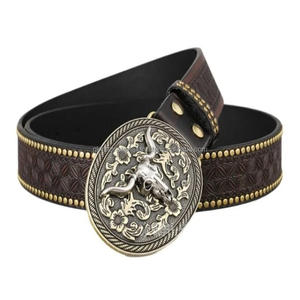 Ceinture western vintage pour hommes ceinture jeans sculptée à la main panier design western cuir outillage ceinture élégante forme ovale boucle taureau - Product Image 5