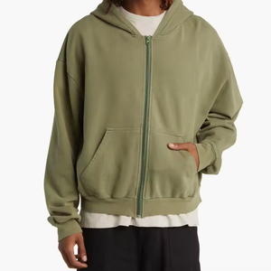 Sudaderas con capucha con cremallera y bolsillos laterales de rizo francés de algodón Vintage desteñido sol verde claro logotipo personalizado cremallera lavada - Product Image 1