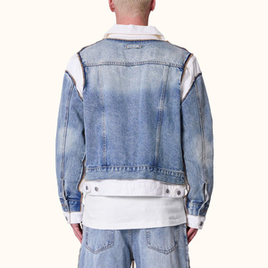 New Design Multi Pockets Loose Denim Jackets Men <b>Stitching</b> Fashion Button up Jackets Street Trendy Outerwear - Product Image 5