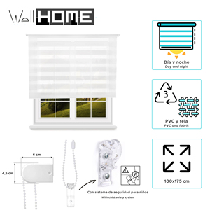 Stores enroulables jour/nuit Well Home - Blanc, 100 x 175 cm (largeur x longueur)/Taille du tissu 97 x 170 cm - Product Image 2