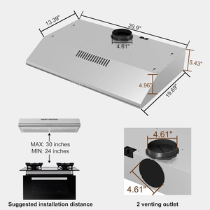 เครื่องดูดควันแบบติดตั้งใต้ตู้ขนาด 30 นิ้ว แบบไร้ท่อ แบบไร้สาย แบบเหล็ก 3 ระดับความเร็ว - Product Image 3