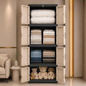 Nandos 4 Stack <b>Mini</b> Cabinet Plastic <b>Wardrobe</b>/Cabinet/Closet with Gray Rattan Hinged Doors for Bedroom Clothing General Storage - Product Image 2