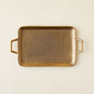 Bandeja de Servir Rústica de Aluminio Fundido Bronce, Bandeja de Metal Resistente para Alimentos con Asas Integradas, Acabado Dorado Vintage, Bandeja Decorativa - Product Image 1
