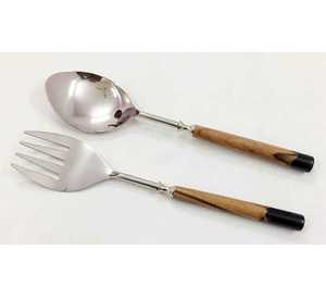 Personalised Salad <b>Serving</b> <b>Spoon</b> Fork Stainless Steel Salad Server Set Wood Resin Handle Silverware Tableware Kitchen Tool - Product Image 1