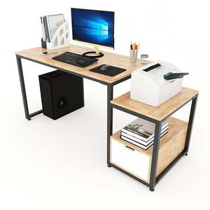 BD68067 Rubber Wood Computer Table 160x60cm Office <b>Desk</b> with Integrated Printer Shelf <b>Foldable</b> Storage Features Drawers Included - Product Image 1