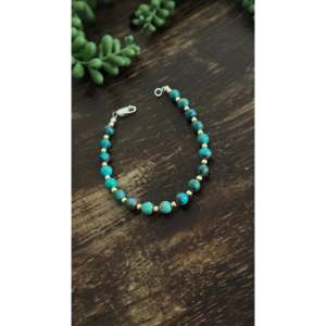 Navajo Styled Sterling <b>Silver</b> & Egyptian Turquoise Beaded <b>Bracelet</b> Ball-Shaped with Pearl Accents - Product Image 3