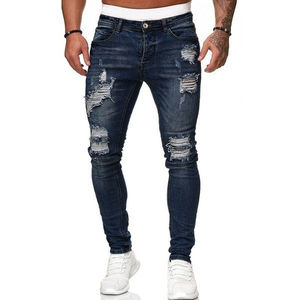 Jeans en denim skinny taille haute pour hommes, coupe ajustée, décoration de broderie confortable pour l'automne/hiver, usage quotidien décontracté - Product Image 3