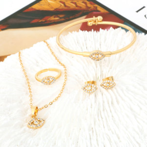 NYH Mode Zircon Boucles D'oreilles Plaqué Or Anneau Bangles Réglable Collier Enfants Ensemble de Bijoux pour Filles - Product Image 5
