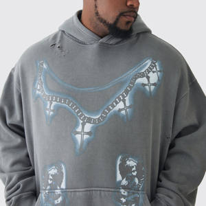 Meilleur logo personnalisé Sweat à capuche en molleton de coton épais pour hommes stock d'hiver de grande taille en éponge française délavé à la pierre et à l'acide - Product Image 3
