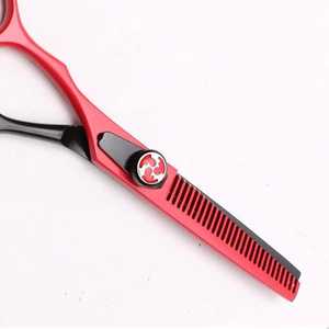 Tijeras de Peluquería Profesionales SEVMEK SURGICAL, Negras y Rojas, de Acero Inoxidable, Hoja Recta, para Diestros, Punta Afilada para Cortar el Cabello - Product Image 6