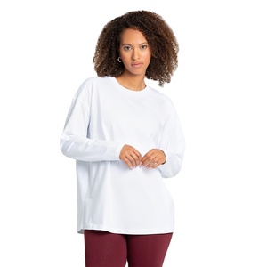 Camiseta de mujer más vendida, blanca, cómoda, de gran tamaño, de manga larga, 100% de algodón, suave, transpirable, relajada, para gimnasio, Yoga, entrenamiento - Product Image 1