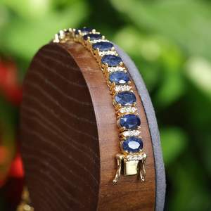 <b>Blue</b> <b>Sapphire</b> Tennis <b>Bracelet</b> 18K Yellow Gold Plated Tennis <b>Bracelet</b> Amazing <b>Blue</b> <b>Sapphire</b> <b>Bracelet</b> Anniversary Gift <b>Bracelet</b> - Product Image 3