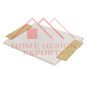 New Arrival Granite Marble <b>Vanity</b> Serving <b>Tray</b> for Home Decor Decorative White Marble Serving <b>Tray</b> with Brass Handle - Product Image 1